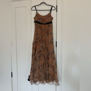 NWOT Anthropologie Tan Floral Maxi Dress